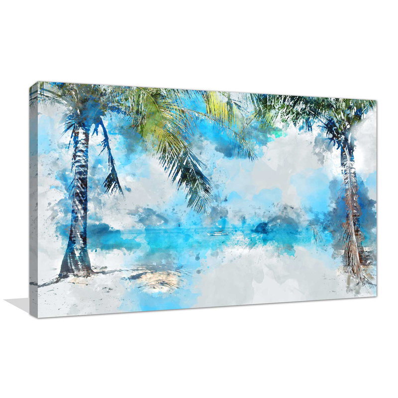 « tropical », reproduction de peinture à l’aquarelle sur toile tendue, H 28 po x l 48 po x P 1,5 po