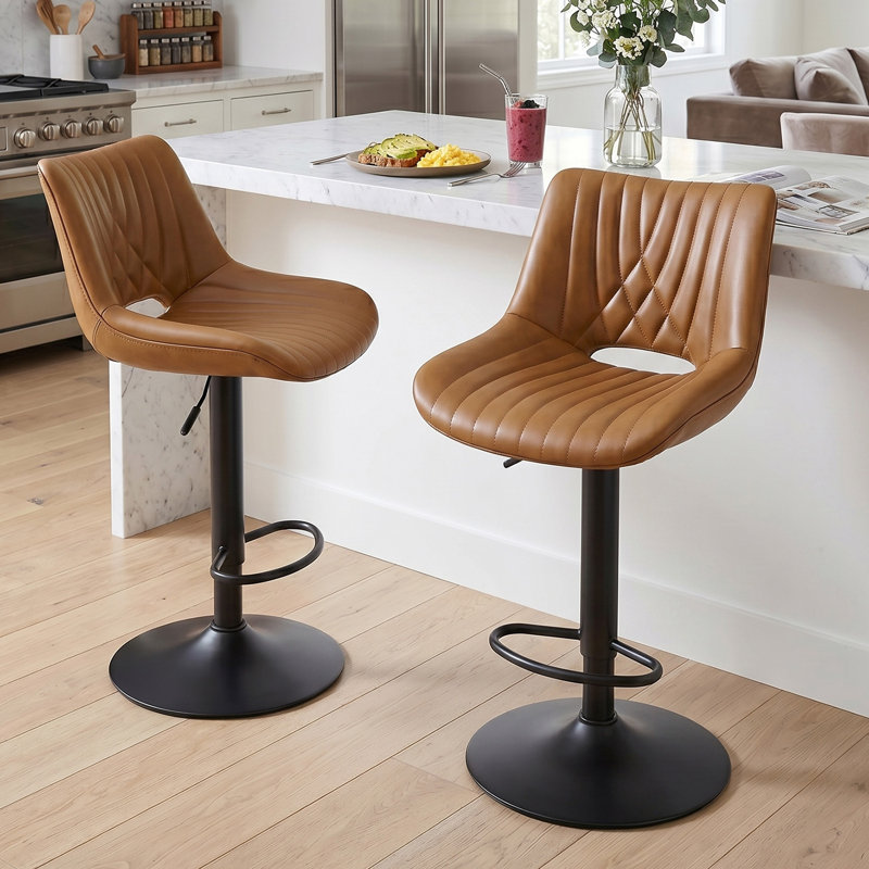Tabourets de comptoir pivotants réglables avec dossier, Walnut