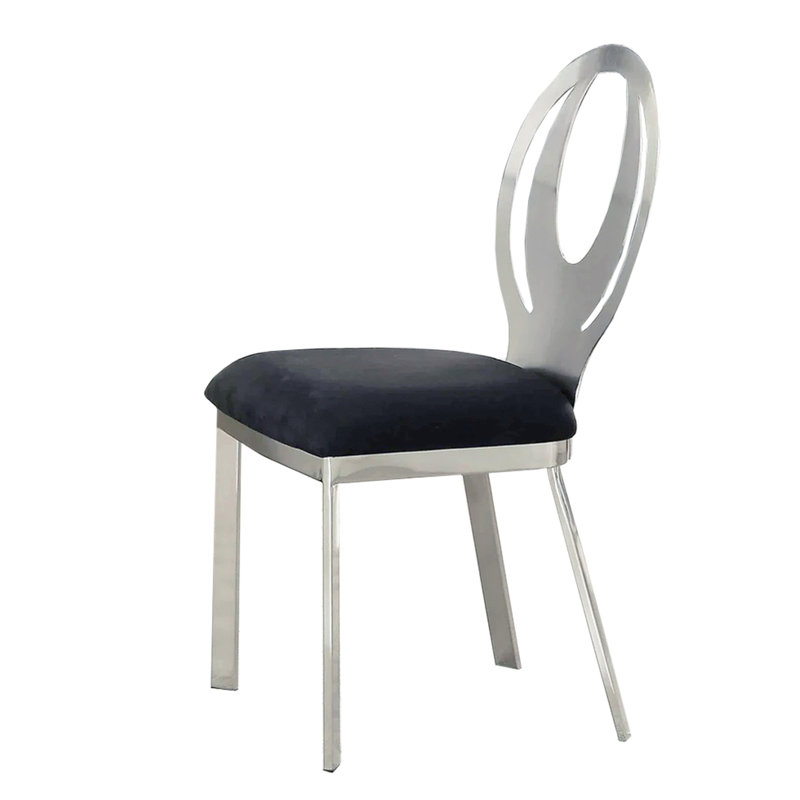 De 2 chaises en microfibre et en métal, teintes argent noir, dossier ovale, siège rembourré, option repas en métal, argent / noir, fabrication
