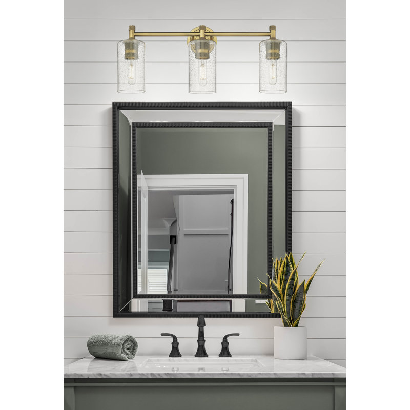 Éclairage pour meuble-lavabo mural 3 lumières Crown Point, Laiton brossé, Grainé