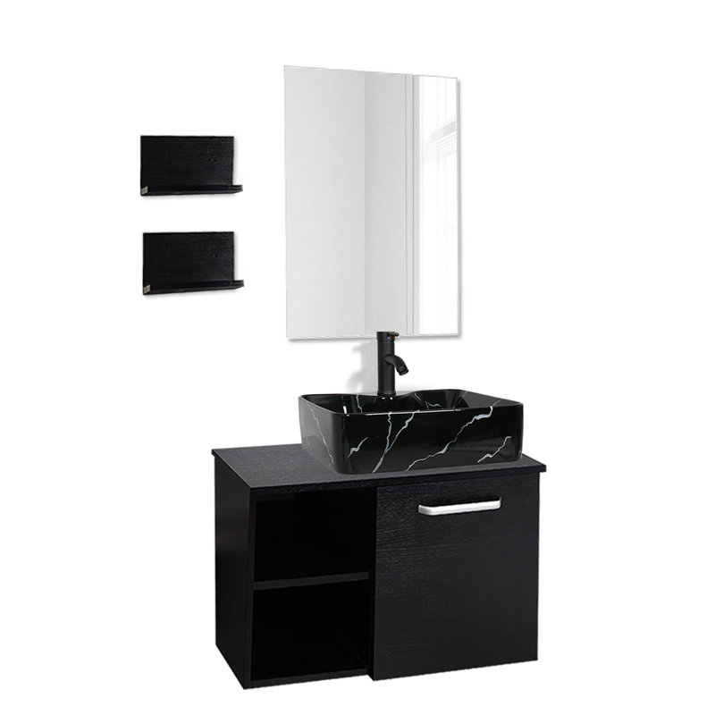 Ensemble de meuble-lavabo mural simple 28 "avec miroir Byford, Noir, Noir