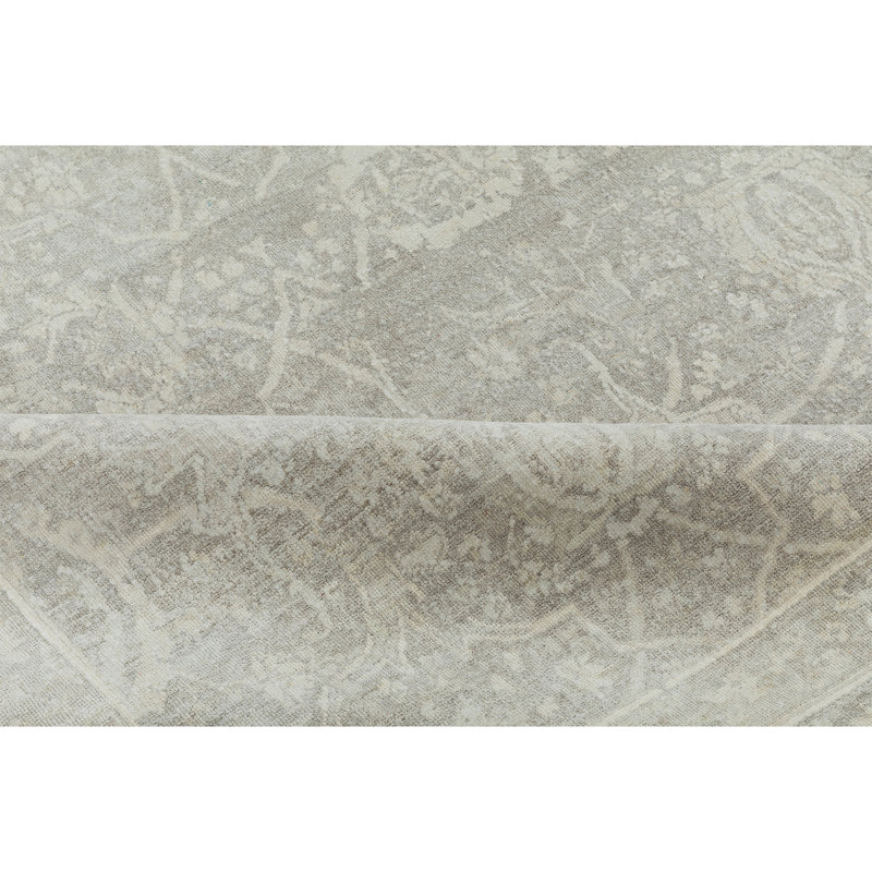 Hand Knotted Silk Area Rug in Taupe, Rectangle 5' x 8'