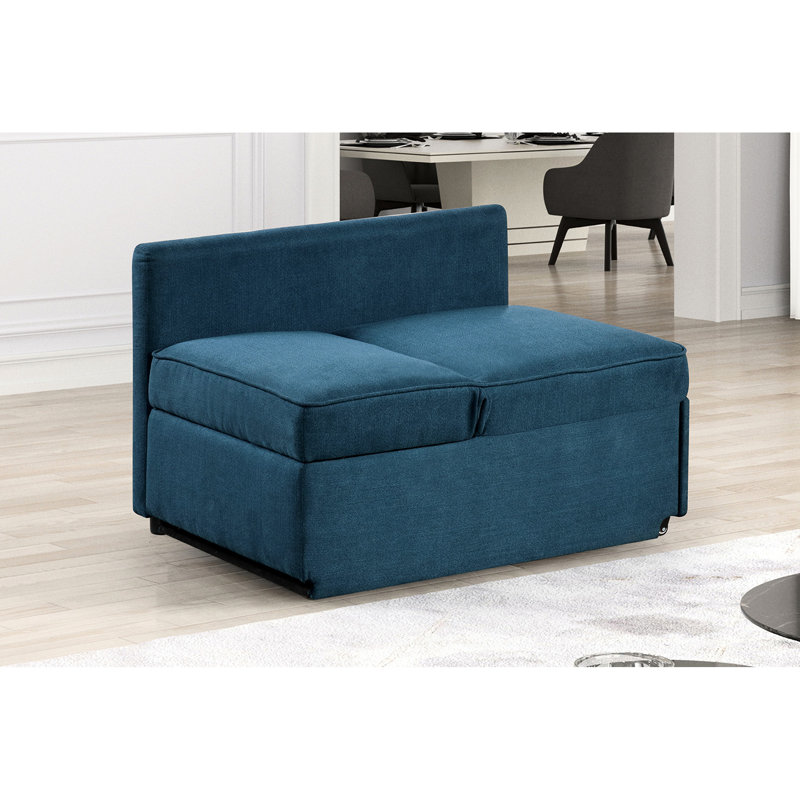 Chaise convertible transitionnelle avec rembourrage en mousse et rangement bleu pour salon moderne