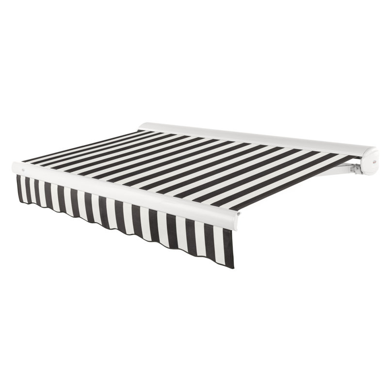 Auvent rétractable avec cassette Awntech Key West, Côté gauche, Rayures noires et blanches, H 9,38 po x l 288 po x P 120 po