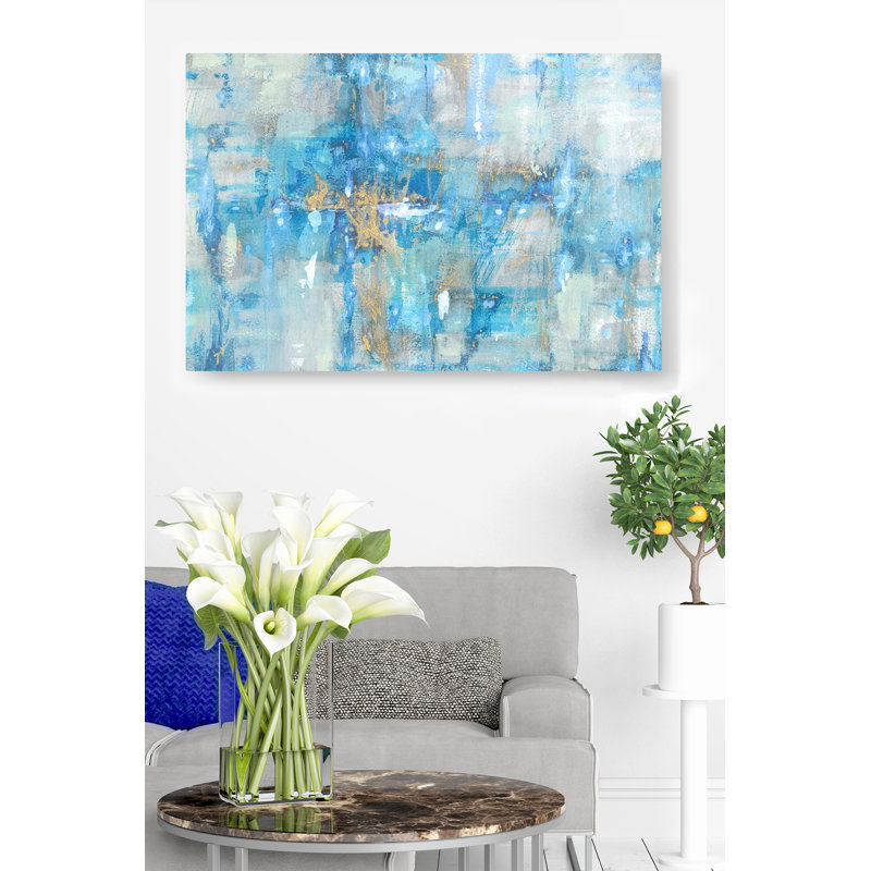 Teintes bleues, blanc, or abstrait, gris, cyan, turquoise, blanc, or, H 16 po x l 24 po x P 1,5 po