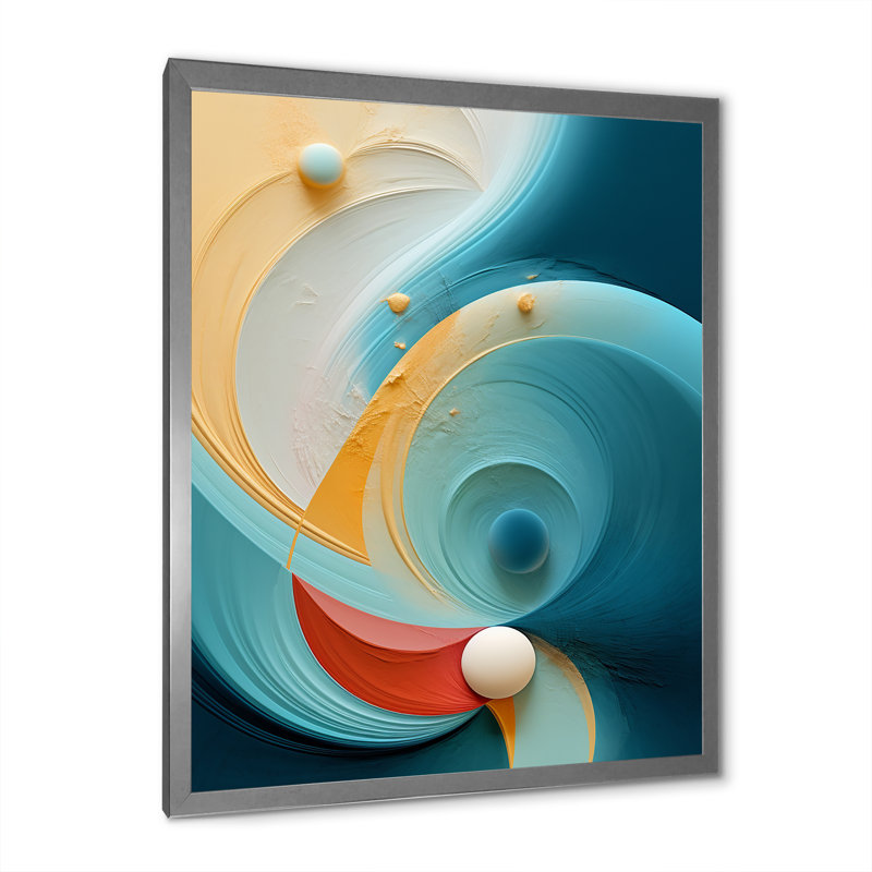 Contemplating Divinity Turquoise Retro - décoration murale géométrique moderne, Cadre simple argenté, H 20 po x l 12 po