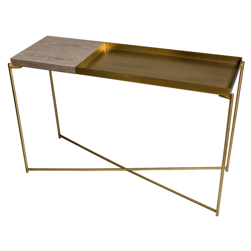 Bedell 123.3cm Console Table, Brass, Weathered Oak/Brass
