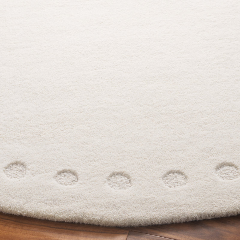 Talena Hand Tufted Wool Cotton Solid Color Rug in Ivory, Round 6'