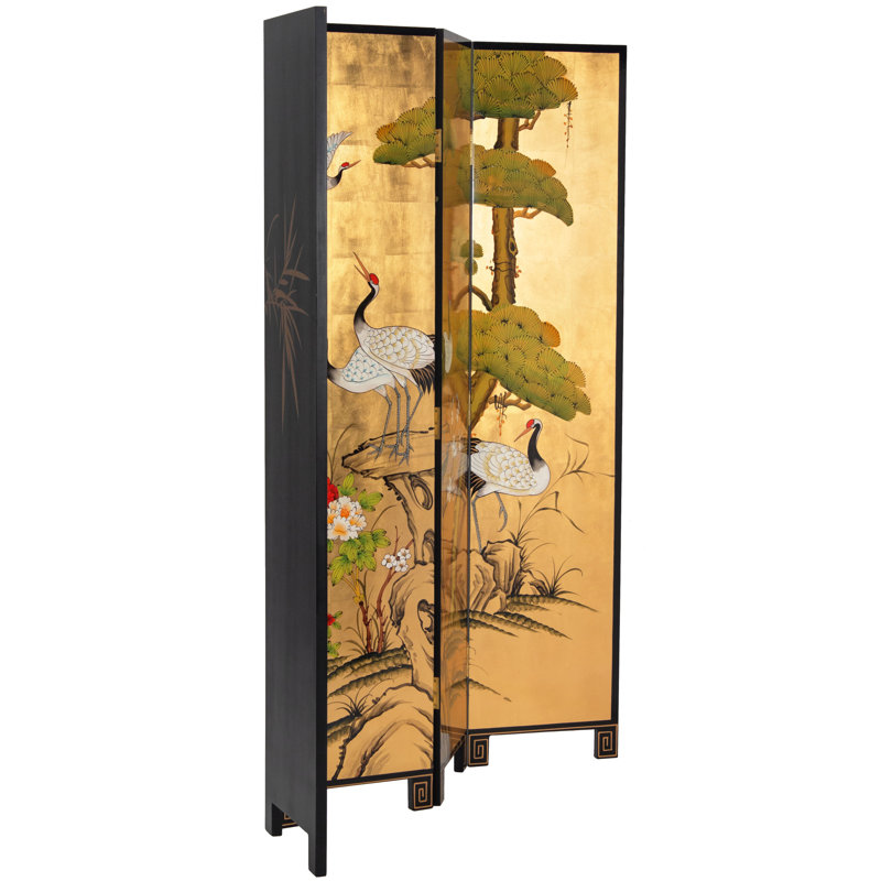 6 Ft. Tall Gold Lacquer Room Divider - Cranes