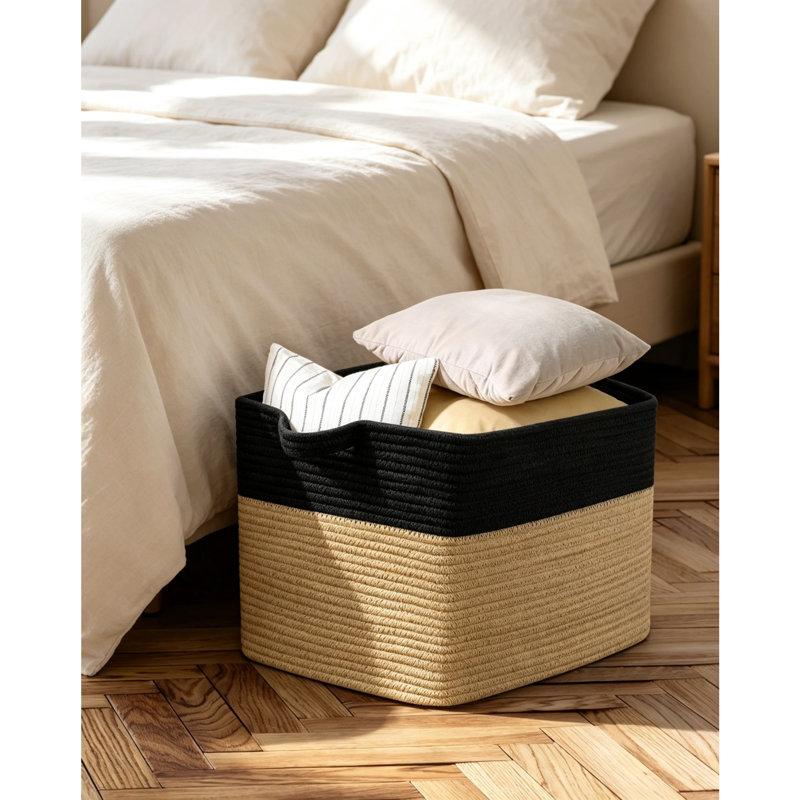 Rebrilliant Decorative Basket, 62, Black&jute