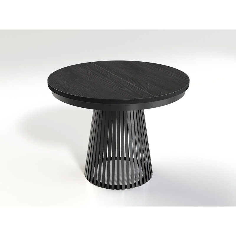 Extendable Round Metal Base Dining Table, Black, Black