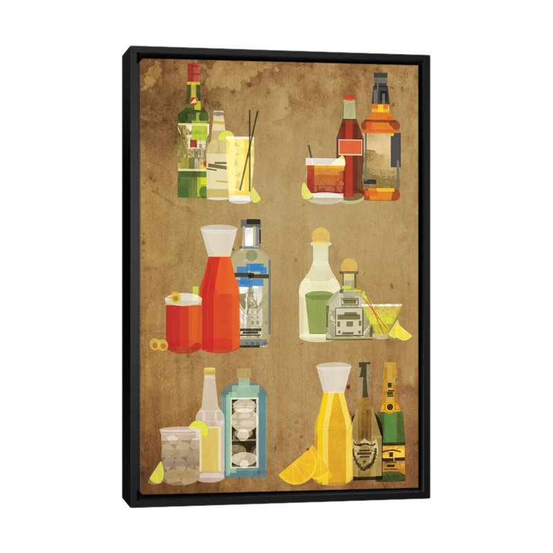 " Classic Cocktails " by 5by5collective, 26" H x 18" W x 1.5" D, Black Framed Canvas, No Mat