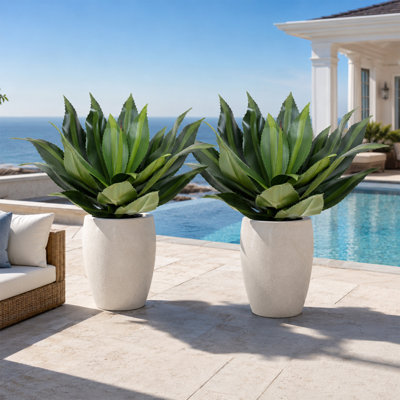 26in Artificial Agave Ground‑Stake Plant, Pot Not Included (Blue Stripe Edition), Wide-Leaf/Narrow-Leaf/Spiky-Edged Realistic Succulent Plant, UV-Resistant Weatherproof Agave, Suitable for Outdoor Garden Courtyard Terrace Landscape Decoration (Set of 2)
