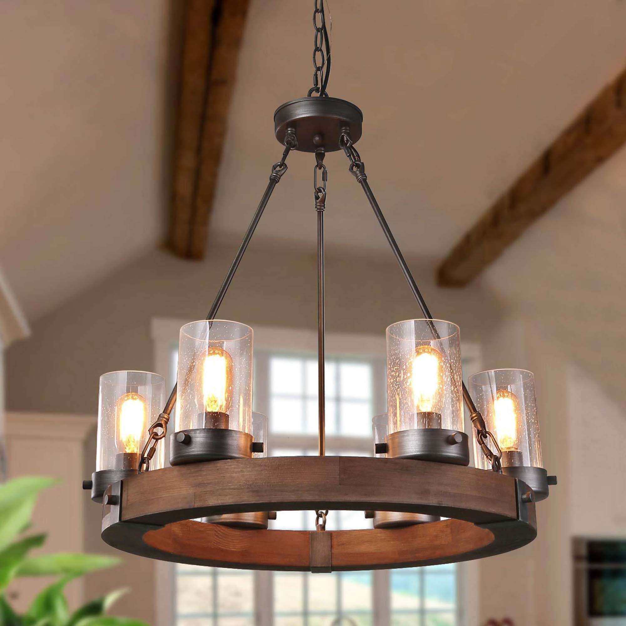 Beachcrest Home Temescal 6 - Light Unique Wagon Wheel Chandelier ...