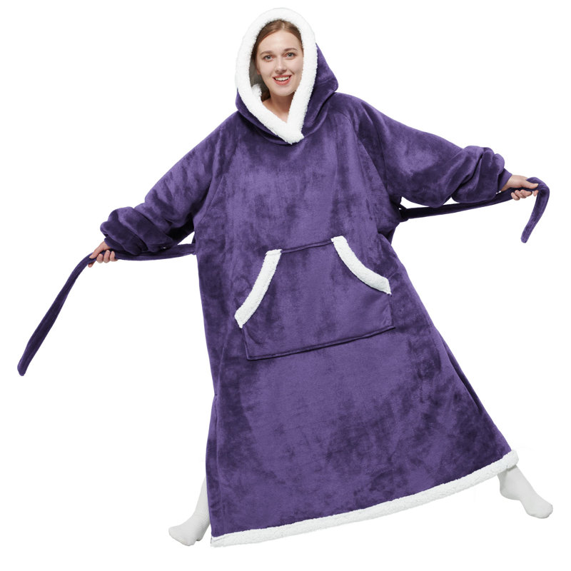 Bedsure Wearable Blanket Hoodie Women - Long Sherpa Hooded Blanket For Adult Warm Cozy Blanket Sweatshirt Gifts For Women Men
