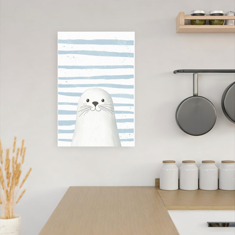 Cute Baby Seal Stripes Minimalist Animal Ocean Wall Art Print 1 Piece Wrapped Canvas Wall Art, 45.72cm H x 30.48cm W