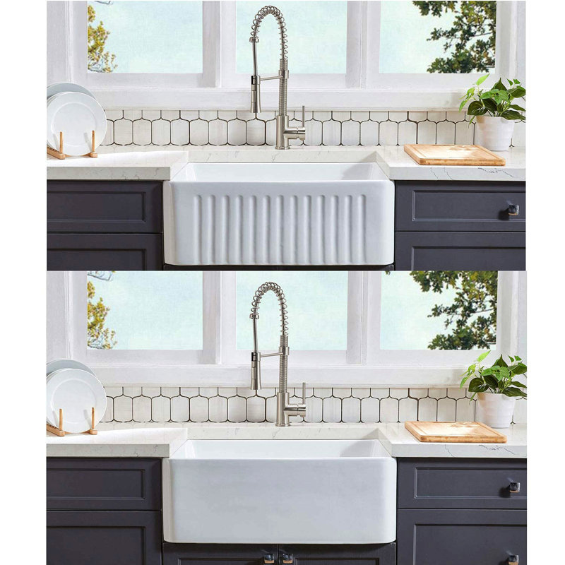 33" L X 20" W Farmhouse Kitchen Sink With Grid And Strainer