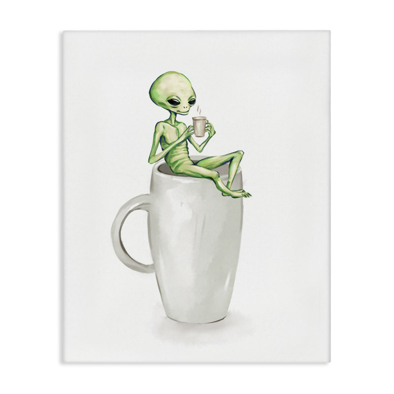 Art mural sur toile Alien & Coffee par Ziwei Li, H 30 po x l 24 po