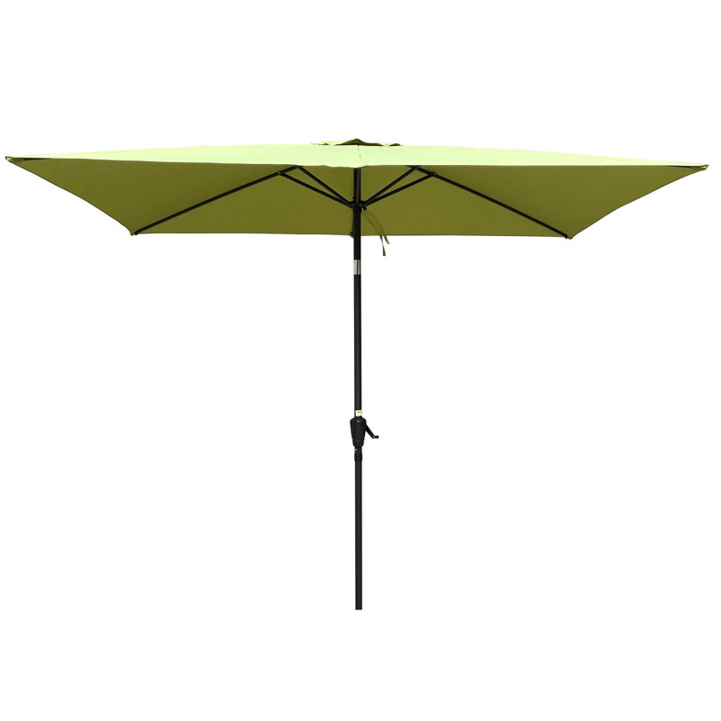 Parasol 9 x 6 pi rectangulaire avec manivelle et bouton-poussoir inclinable, imperméable et résistant aux rayons UV pour une utilisation extérieure