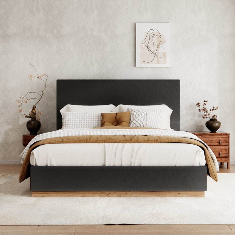 Haden Upholstered Platform Bed Frame, Black, Full / Double