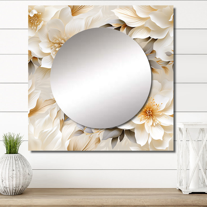 Motif bohémien blanc à motif de fleurs de chrysanthème, 23 po x 23 po