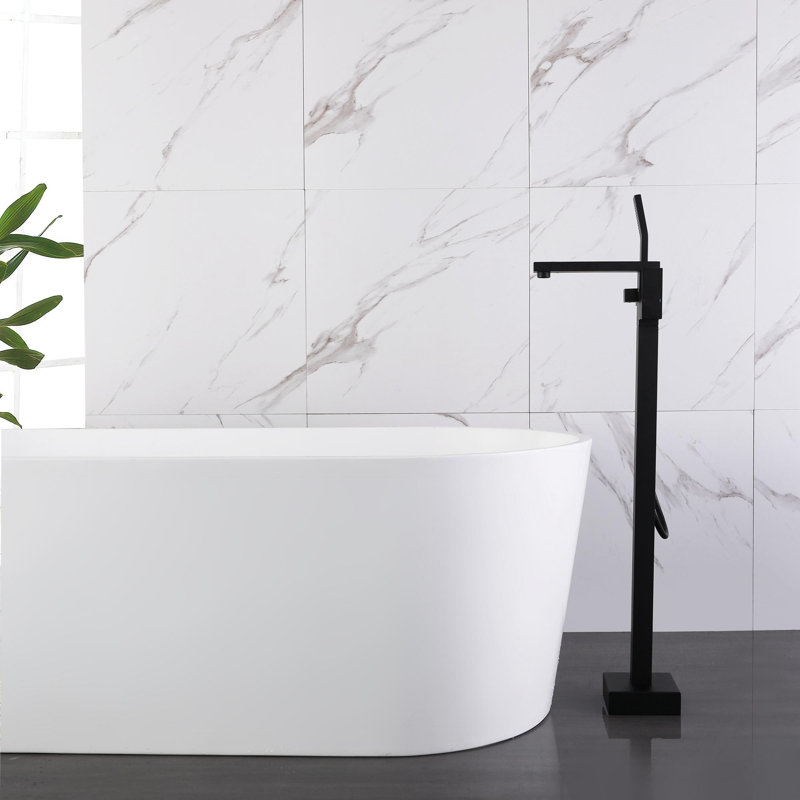 Matte Black Freestanding Floor Mount Tub Faucet with Hand Shower