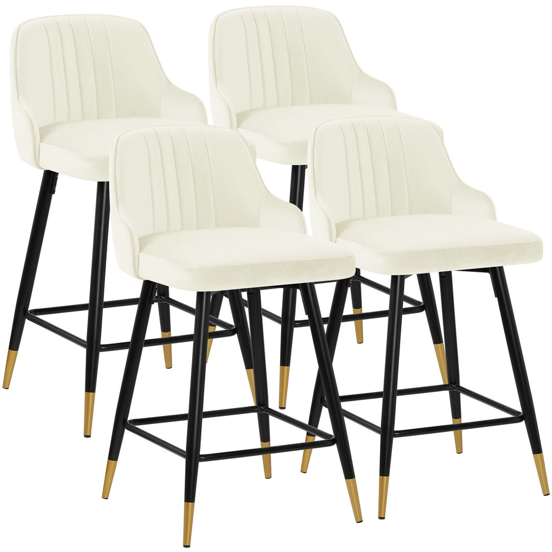 Swivel Velvet Upholstered Counter & Bar Stool With Solid Metal Frame
