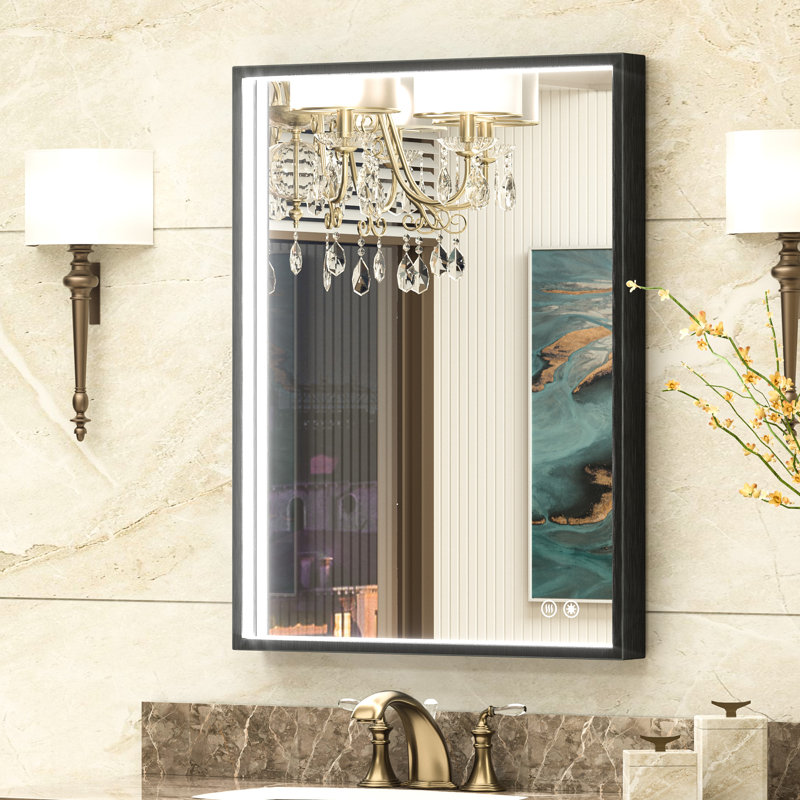 LED Metal Framed Anti-Fog Function 3 Color Adjustment Bathroom Mirror, 32" x 24"