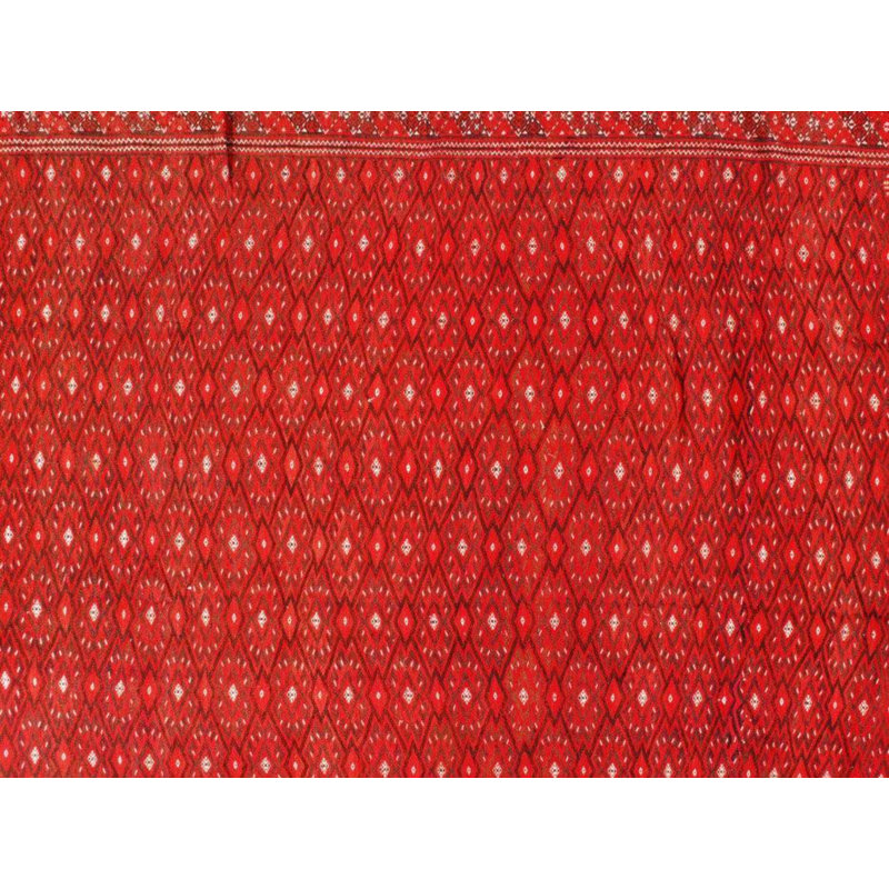 Tapis rouge en laine et en coton noué à la main 7 pi 1 po x 12 pi 6 po Southwestern