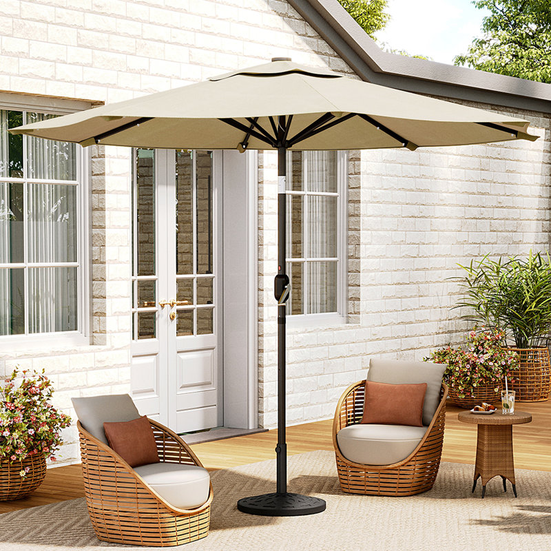 Aiso 3m Traditional Parasol with LED Light, Beige