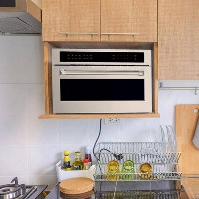 Four à convection à micro-ondes intégré de 30 po avec friteuse à air, acier inoxydable 1,6 pi cu, commande tactile, verrou de sécurité pour enfants, porte rabattable, modes de cuisson multiples