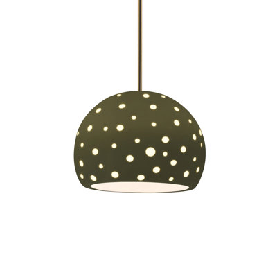 Luminaire suspendu sphère 1 lumière perforée - vert mat - laiton antique - l 10 po x H 7,75 po - ampoule remplaçable - tige rigide