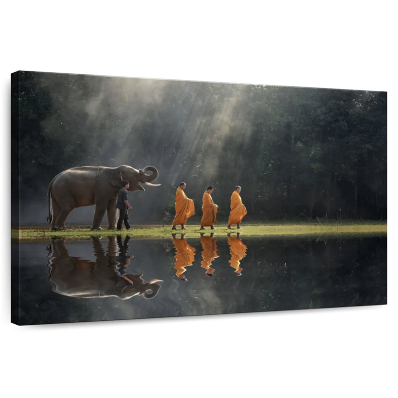 Moines et éléphants bouddhistes Adella, H 8 po x l 12 po