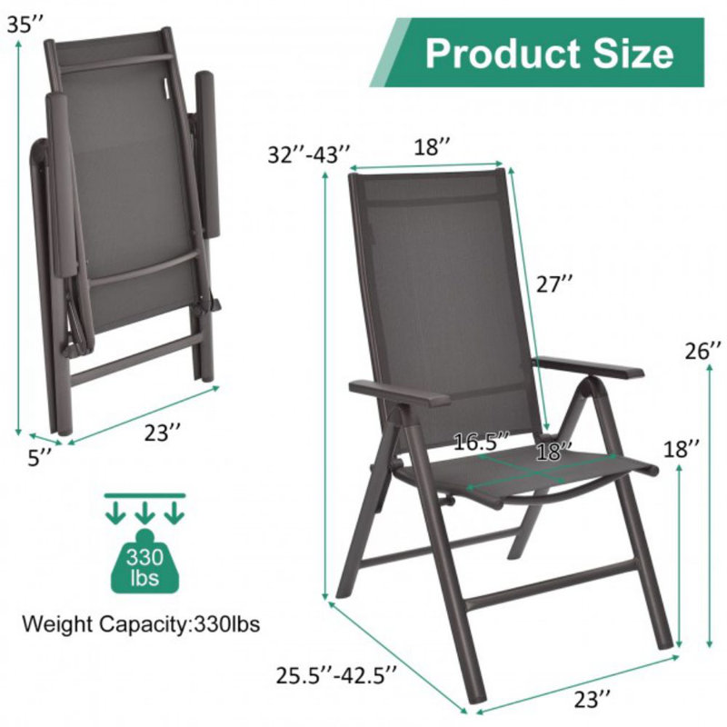 Ensemble de 2 chaises de patio pliantes Alhanouf Red Barrel Studio® avec dossier réglable