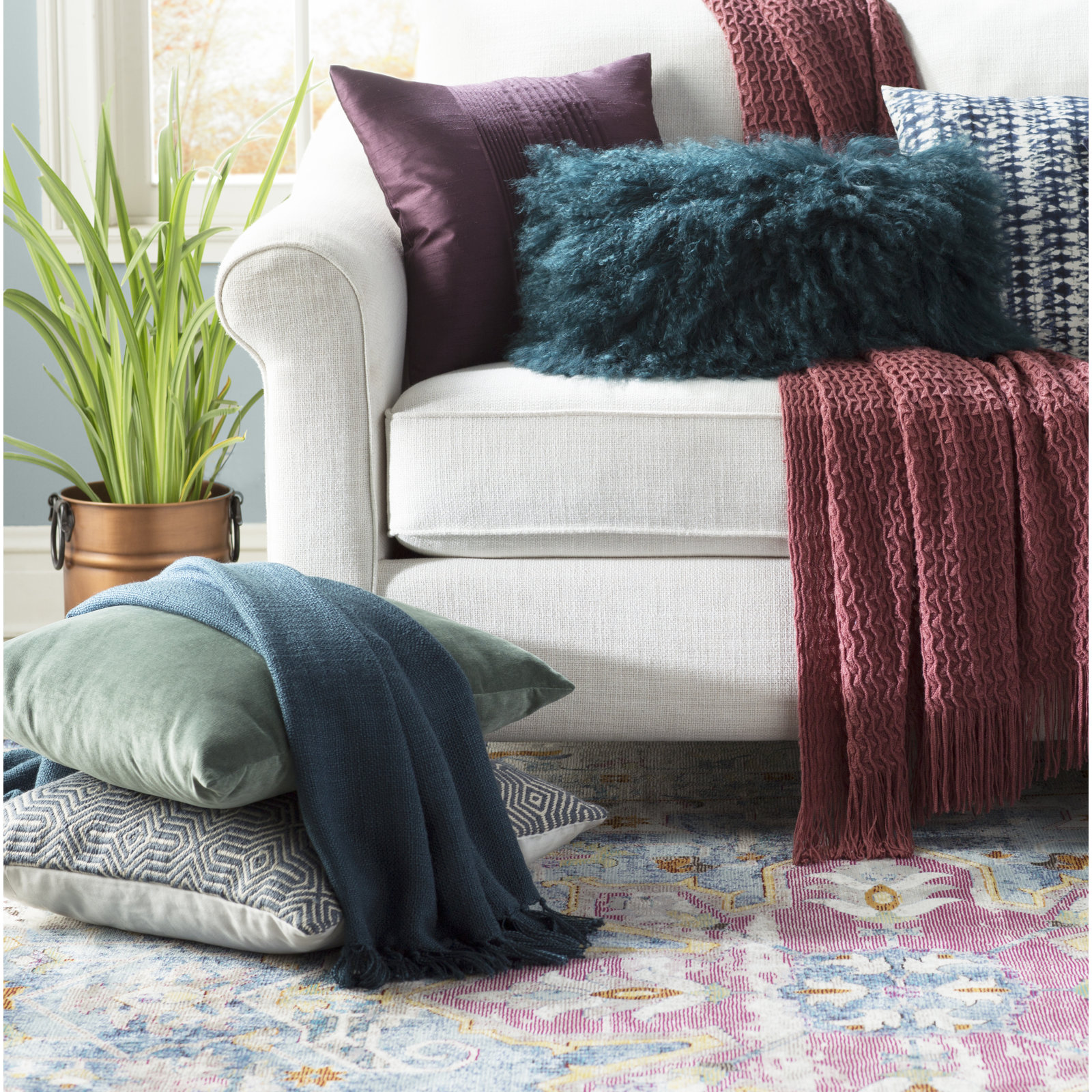 Iyana Wool Lumbar Throw Pillow, 12"H x 20"W, Teal