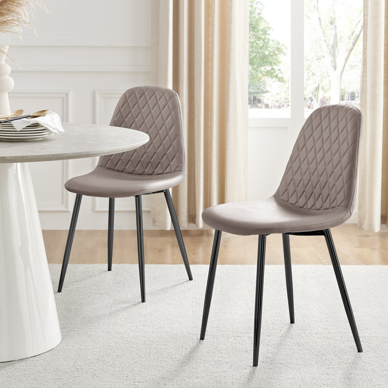 Faux Leather Modern Dining Chairs with Metal Tapered Legs & Diamond Stitching, Cappuccino, Black