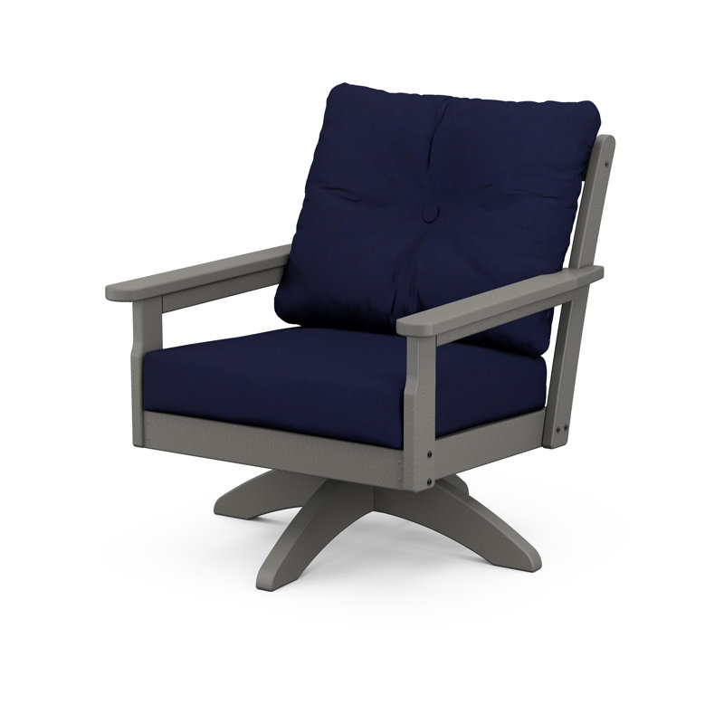 Lakeside Vineyard Deep Seating Swivel Chair, Slate Grey, Navy