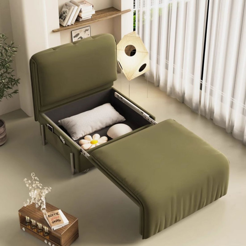 Canapé convertible pliable en lin vert mat, 31.5"W*39.37"D*35.43"H