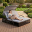 Double méridienne extérieure réglable à 5 positions avec table d'appoint cachée, chaise longue de patio à structure en acier pour piscine et jardin-641652570