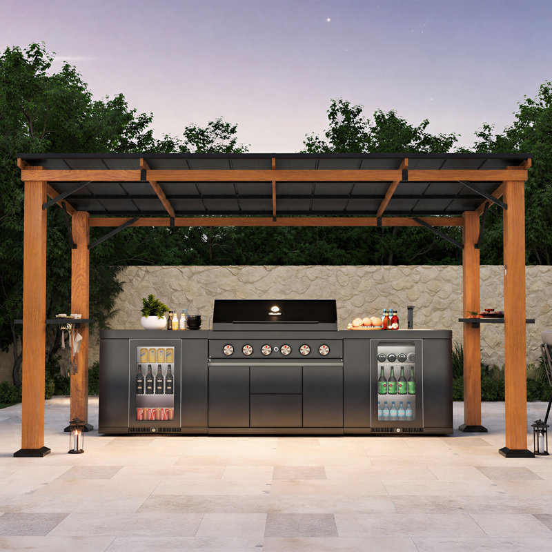 Pavillon de jardin permanent en métal X 12 pi Pavillon de jardin extérieur pour barbecue avec toit rigide et toit incliné
