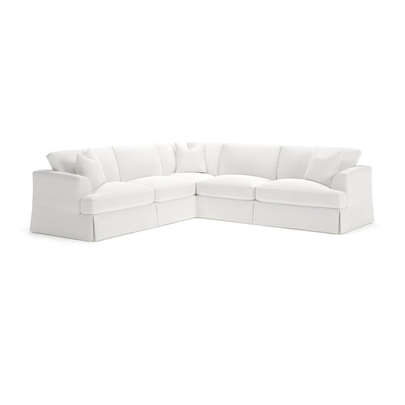 Lucia 4-Piece Slipcovered Sectional, Left Hand Facing, Drusky Moonglow Sustain® Basketweave