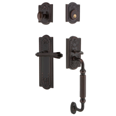 Nostalgic Warehouse Meadows Plate F Grip Handleset with Single Cylinder Deadbolt and Fleur Lever