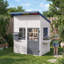 Maisonnette pour enfants, maisonnette en bois massif avec toit en acrylique coloré, fenêtre latérale, banc et ensemble de cuisine