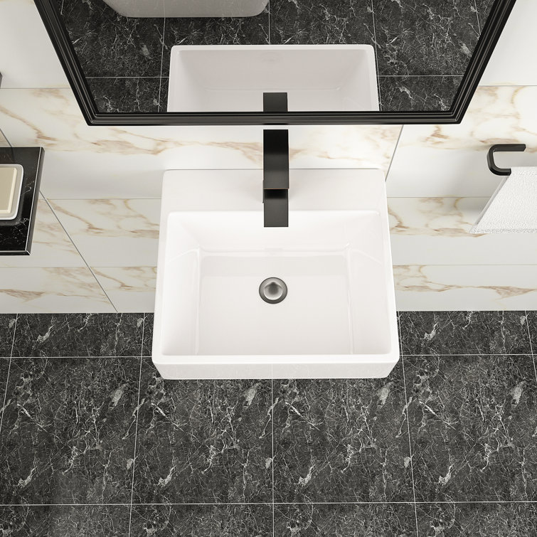Beslend 18'' Ceramic Rectangular Bathroom Sink with Overflow
