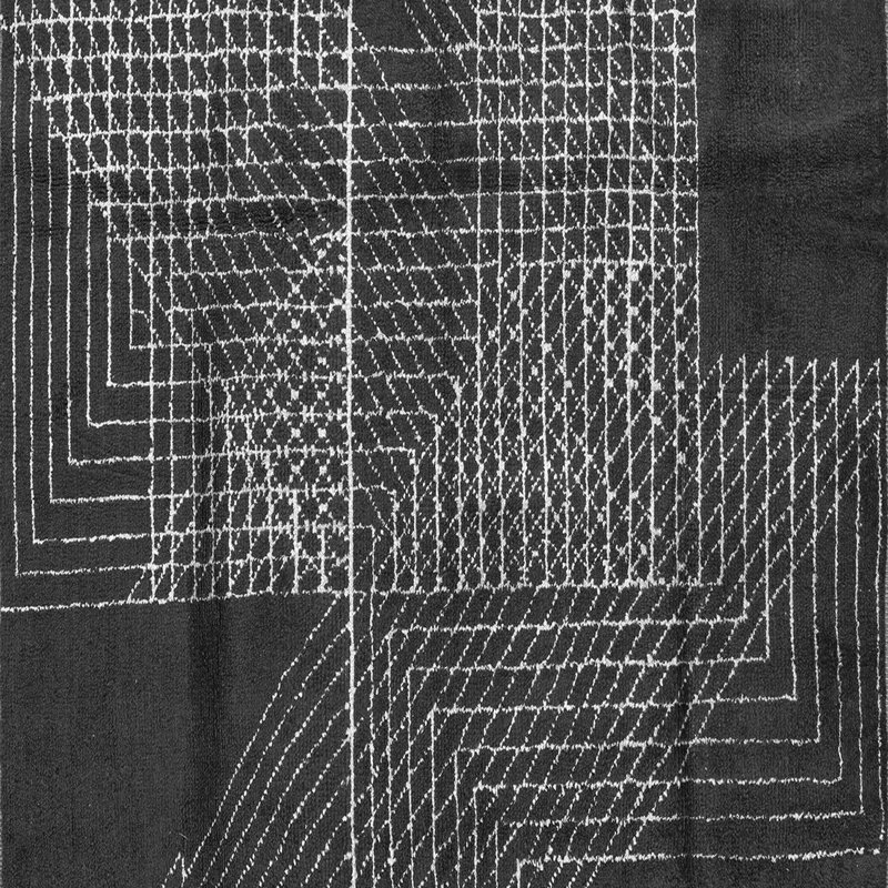 Tapis oriental gris tissé à la machine Caelahn, Carré 5 pi
