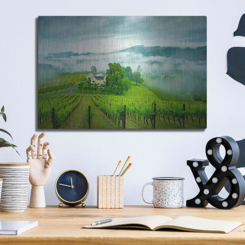 Lark Manor ™ «Vineyard In The Mist» par Don Schwartz, art mural en métal, H 12 po x l 16 po