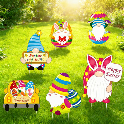 6 PCS décorations de Pâques en plein air signe de la cour des œufs de lapin piquets Joyeuses Pâques œuf chasse panneaux de jardin fournitures de décoration de jardin