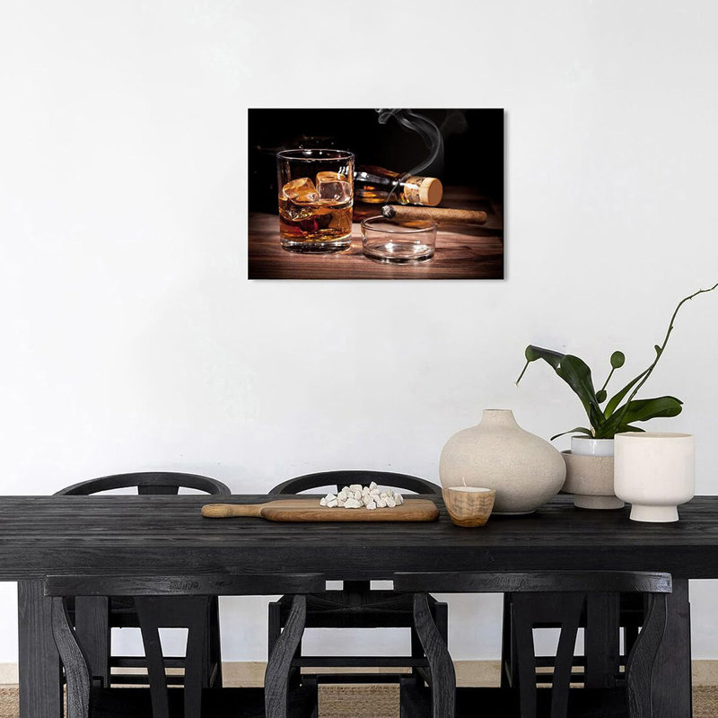 Bourbon Wall Art Whiskey Wall Decor Rustic Bar Canvas Prints Pictures Retro Cigar Wine Glass Painting Liquor Still Life Poster Modern Artwork for Pub Restaurant Dining Room Home Decoration 16x24”