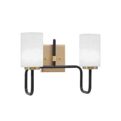 Barre d'éclairage de salle de bain 2 lumières Amarmula, noir mat et laiton vieilli, verre mousseline blanc 4 po