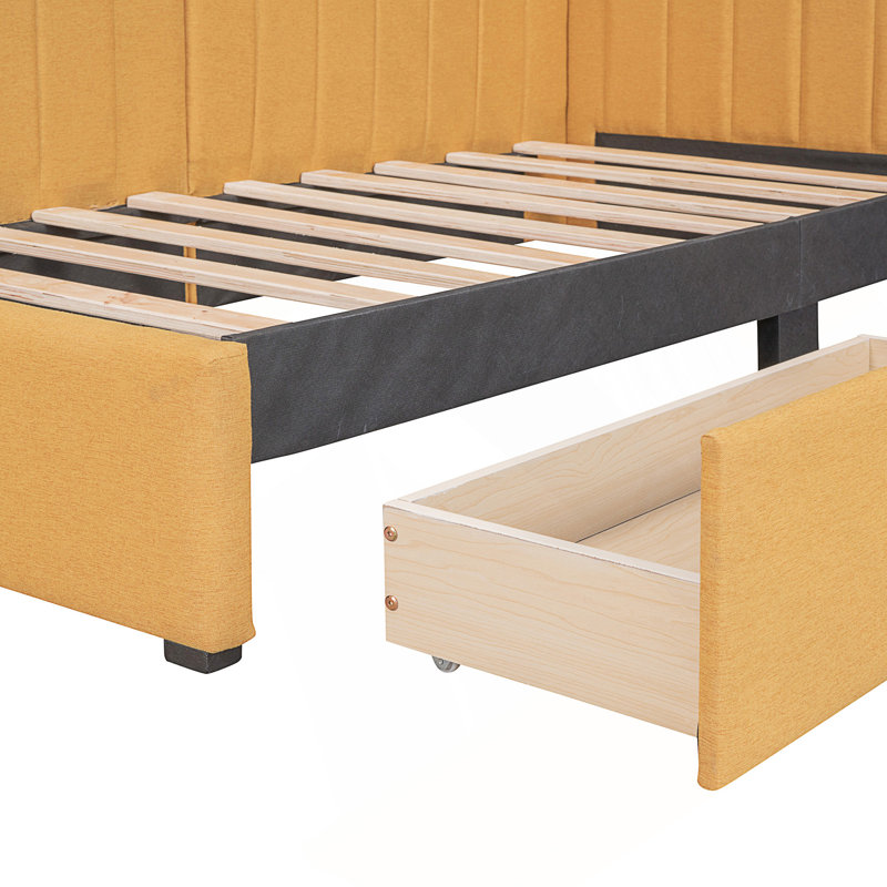 Twin Daybed With Two Storage Drawers And Slatted Frame, No Box Spring Needed For Easy Setup And Space-Saving Functionality.
